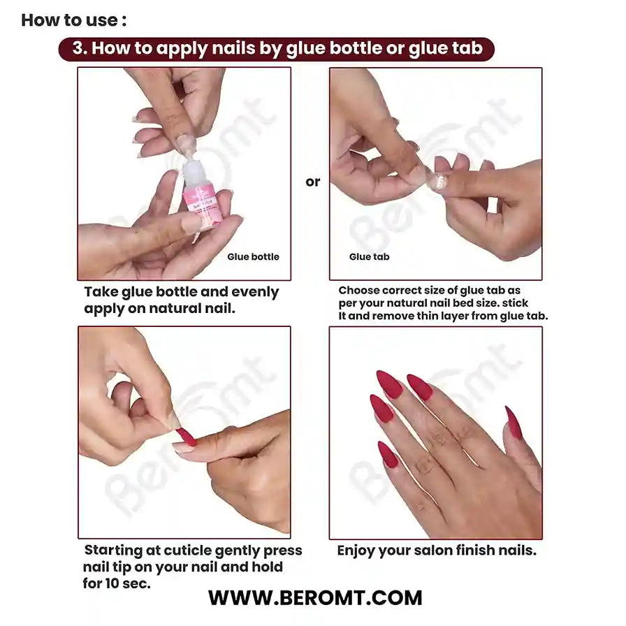How to apply nail by glue bottle or glu tab ?