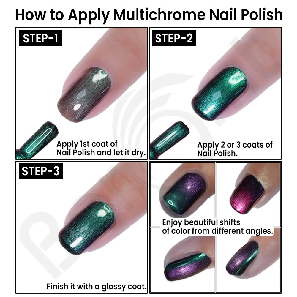 Application of multihrome nail polish-step by step application of nail polis