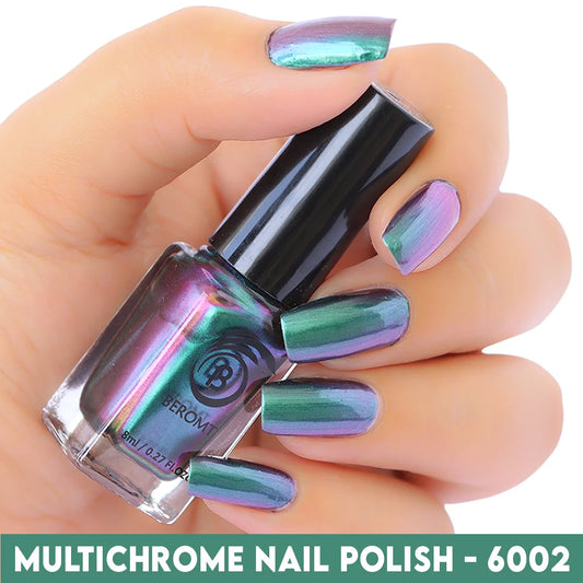 color shifting multichrome nail polish in green-purple tone