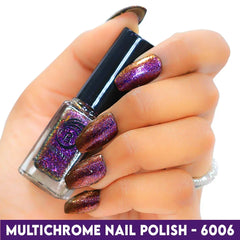 Purple Green Red Gold flaky polish swatch on nails