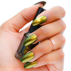 multichrome nail polish on long coffin nails