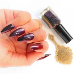 Multichrome nail lacquer showing color shift