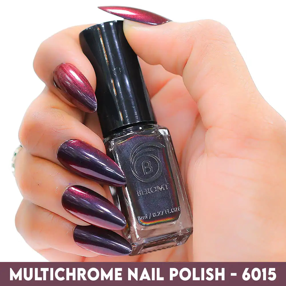 multichrome nail polish with Purple Green Gold Red color shift