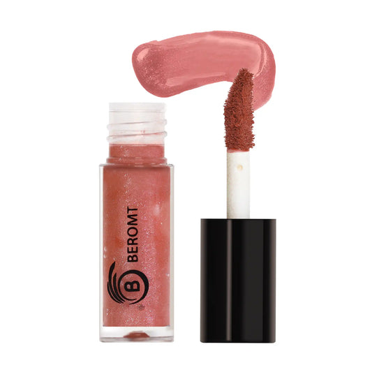 Beromt lip gloss bottle with swatch - Peachy Glow