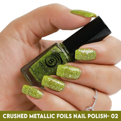 Parrot Green crushed metallic foil polish for evening wear