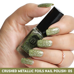 High shine Algae Green crushed metallic foil nail polish for Women.