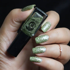 Reverse image of Algae Green crushed metallic foil nail polish