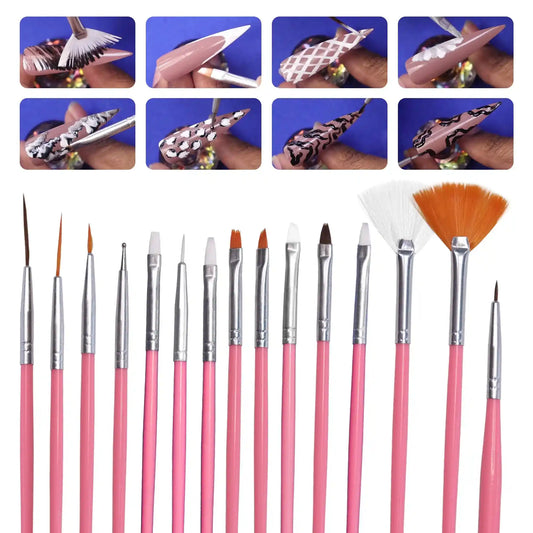 NAIL ART BRUSHES SET OF 15 BNAB15D