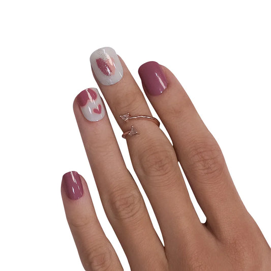 PRINTED HEART NAILS - (NAIL KIT INCLUDED)