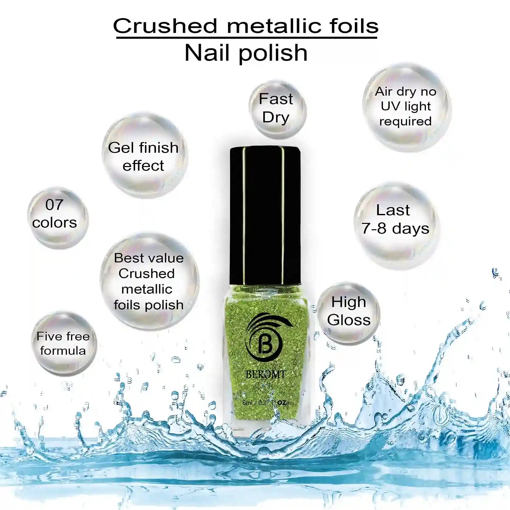 Benefits of Parrot Green crushed metallic foil nail polish