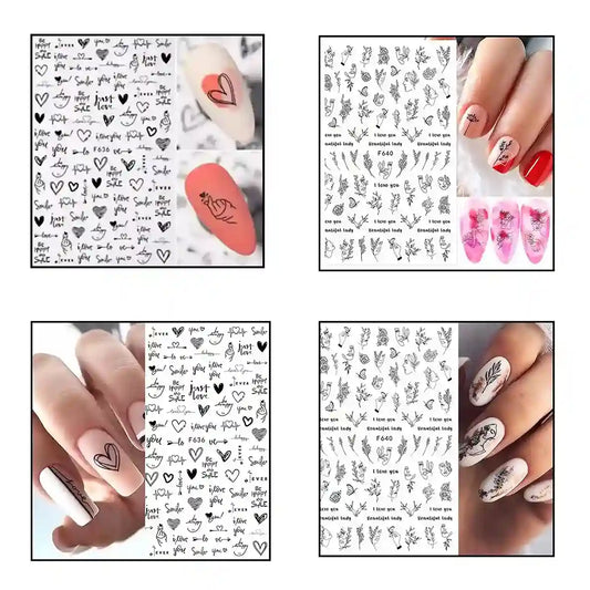 BEROMT NAIL STICKERS BLACK AND WHITE - 222 (SET OF ANY RANDOM 3)