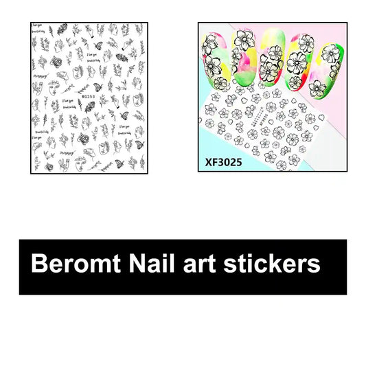 BEROMT NAIL STICKERS BLACK AND WHITE - 222 (SET OF ANY RANDOM 3)